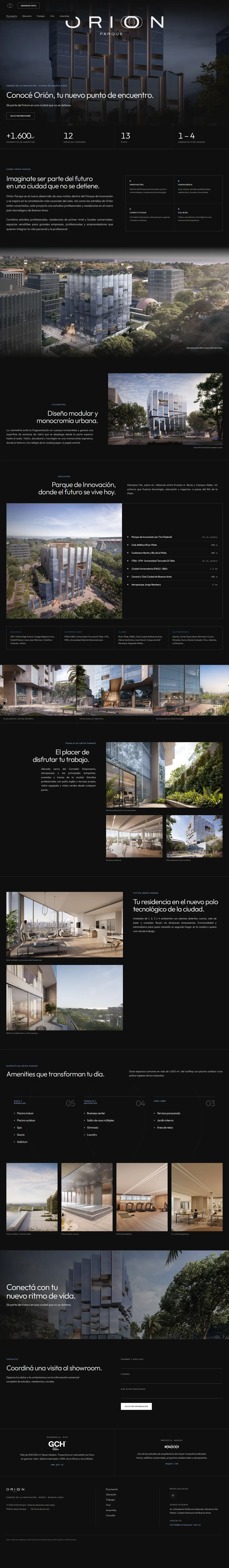 Landing page for Orión Parque